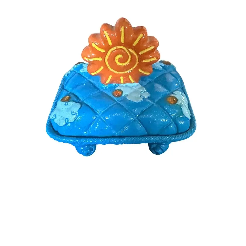 Vintage Y2K Claires Blue Orange Ceramic Sun Trinket Mini Treasure Box Celestial
